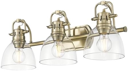 Duncan 3-Light Bath Vanity in Aged Brass with Clear Glass