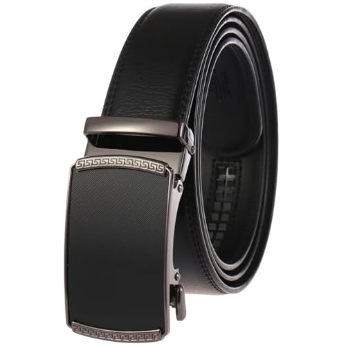 Adjustable Men's Leather Belt - Classic Luxury For Business With Automatic Ratchet Buckle
