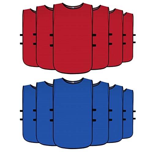 Graunton Chalecos de entrenamiento de equipo de malla para niños, jóvenes, adolescentes y adultos para deportes (12 camisetas), 6 Azul + 6 Rojo, Medium