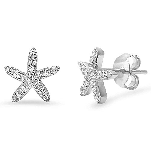 Pave Cubic Zirconia Starfish .925 Sterling Silver Earrings