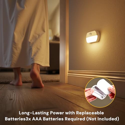 Image of L LOHAS LED Motion Sensor Step Lights Indoor, 6 Pack Battery Operated Stair Lights with Warm White 3000K, Wireless Stick-On LED Night Lights for Hallway, Bedroom, Under Cabinet, Kitchen