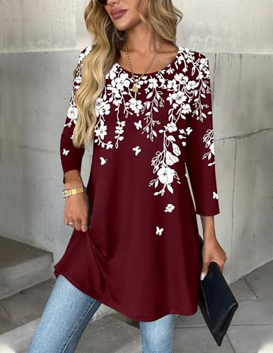 Image of Zeagoo Women Tops 3 /4 Sleeve Dressy Casual Plus Size Tunics Loose Blouses
