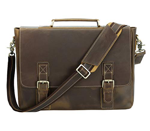 Texbo Men's 16 Inch Full Grain Cowhide Leather Laptop Briefcase Messenger Bag Tote with YKK Metal Zipper