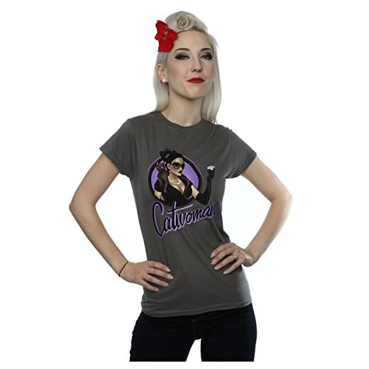 DC Comics Mujer Bombshells Catwoman Camiseta X-Small Carbón