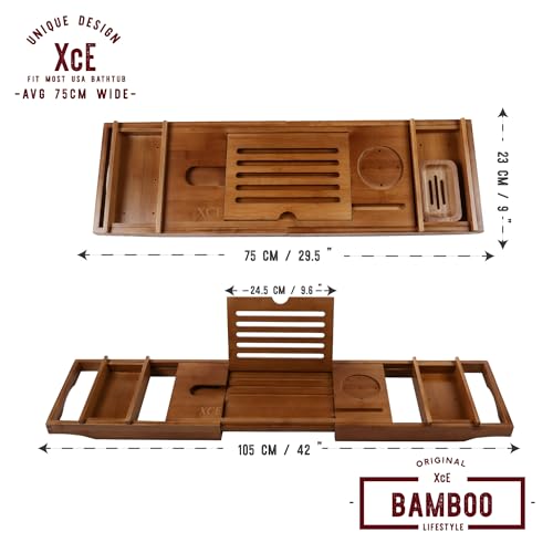 Xce Bathtub Caddy Tray Expandable To 105Cm With Bamboo Book Stand And Soap Tray thumb #2