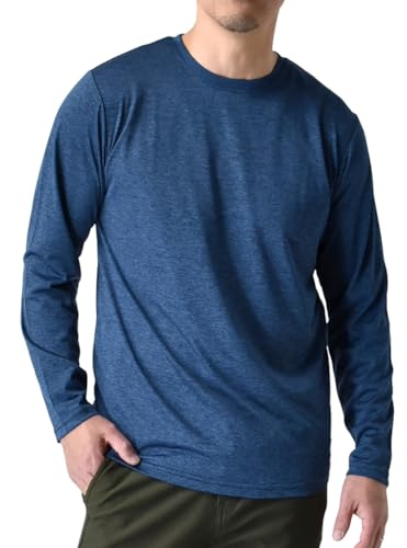 [アルージェ] カチオンドライ 吸汗速乾 接触冷感 UVカット 長袖Tシャツ ロンT 選べる Vネック クルーネック / B7J / 3L クルーネック：70Aネイビー杢のサムネイル