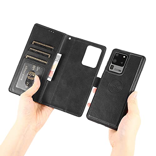 GoshukunTech for Samsung Galaxy S20 Ultra Case,for Galaxy S20 Ultra 5G Phone Cover [2 in 1 Wallet Leather Case] Detachable Magnetic Flip Cover with Card Slots,Wrist Strap-Black