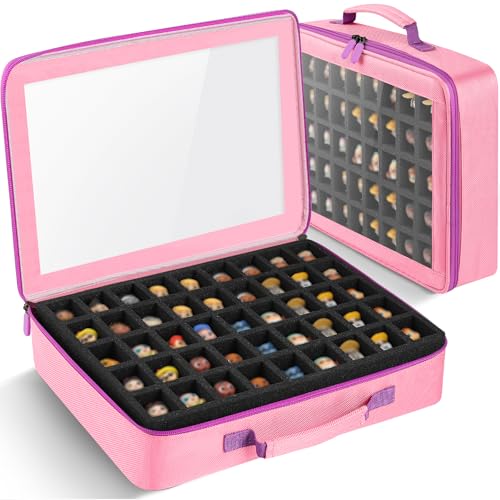 Minahao Toy Storage Case Compatible with Disney Doorables Collectible Mini Figures.Toys Display Bag with 2 Layers of Foam with Pre-Cut Grooves.Holds 90 Mini Figures.(Case Only) (Pink)