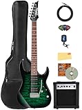 Ibanez GRX70QA RG Gio Electric Guitar - Transparent Emerald Burst Bundle with Amplifer, Gig Bag, Tuner, Instrument Cable, Picks, Austin Bazaar Instructional DVD, and Polishing Cloth