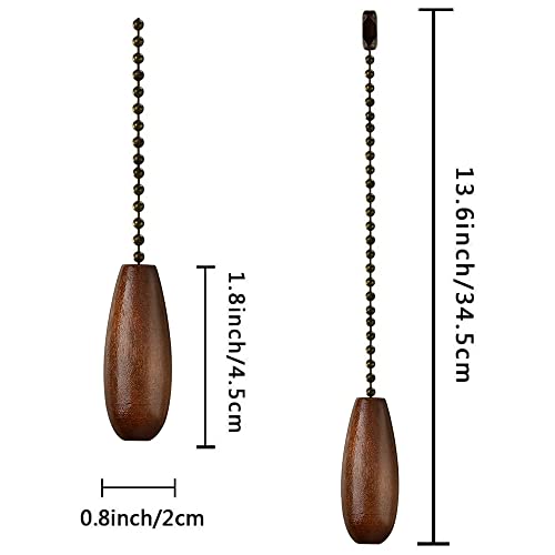 Image of Ceiling Fan Chain Pulls Decorative Extension 12 Inches Walnut Color Wooden Pull Chain Fan Pulls Set Ornaments For Ceiling Light Lamp Fan Chain (Bronze) 4 Pcs