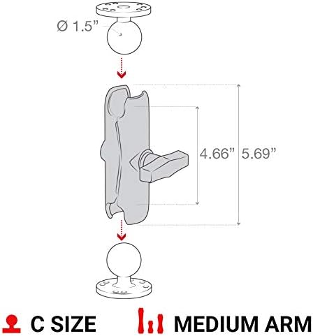 RAM Mounts Double Socket Arm RAM-201U Medium Arm Compatible with RAM C Size 1.5" Ball Components
