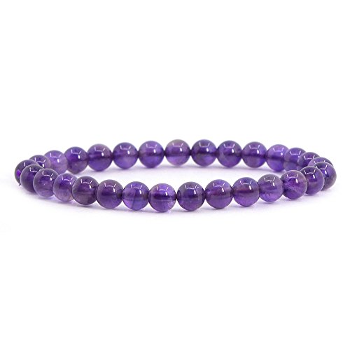 Natural A Grade Amethyst Gemstone 6mm Round Beads Stretch Bracelet 6.5 Inch