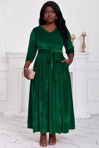 Image of Runwind Plus Size Dress for Women - 3 /4 Sleeve V Neck Maxi Dresses for Women (XL-6XL)