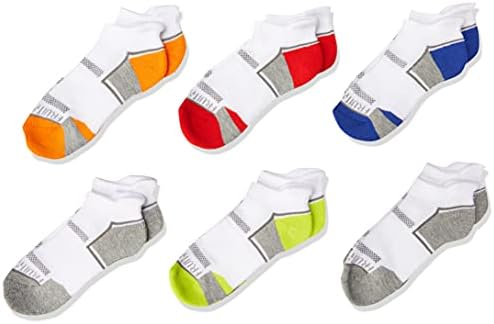 Fruit of the Loom Boys' Big Everyday Active Crew Socks-6 Pair Pack, White, Orange, red, Green, Blue, Gray, 4-10