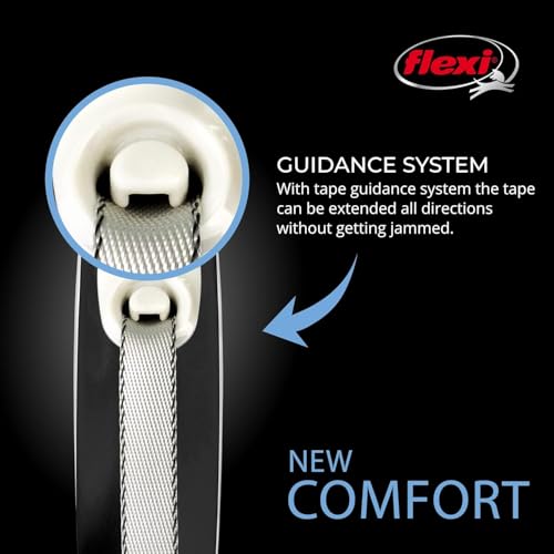 Flexi New Comfort einziehbare Hundeleine (Band), ergonomisch, robust und verhedderungsfrei, für Hunde bis zu 15 kg, 5 m, Größe S, Grau/Schwarz