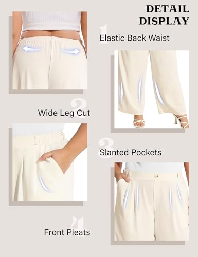 COOTRY Plus Size Wide Leg Dress Pants Women High Waisted Work Pants Business Casual Pants Trousers with Pockets Beige 3XL3