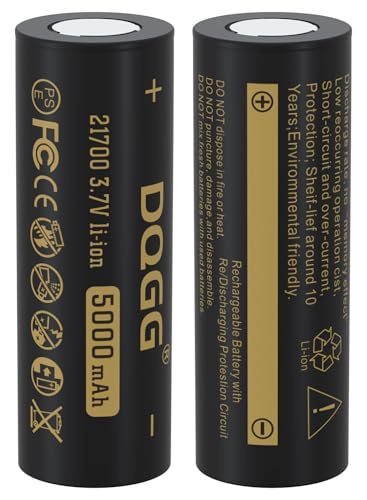 DQGG 3.7 Volt 21700 Rechargeable Battery 5000mAh Battery 2 Pack Large Capacity Batteries for LED Flashlight, Headlamps, etc