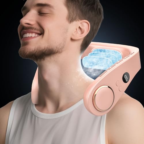 Image of Neck Fan that Blow Cold Air with Cooling Plate, Recharable 5500mAh Battery Powered, Potable Silent Mini Neck Air Conditioner, Cordless Leafless Quiet Face Fans for Kid Adults Travel Work Sports, Pink
