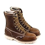 Thorogood American Heritage 8” Steel Toe Work Boots for Men - Full-Grain Leather with Moc Toe, Slip-Resistant Heel Outsole, and Comfort Insole; EH Rated, Trail Crazyhorse - 11 2E US