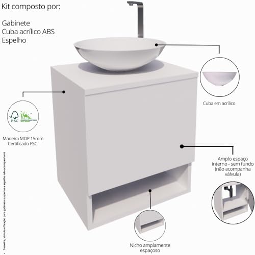 Gabinete De Banheiro Germânia 40CM Branco/Carvalho Berlin - Brovália (Branco)