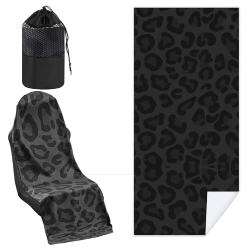 Image of 1 Pack Car Seat Towel Cover with Storage Bag, Black Leopard Print Style | 63 x 32 in Car Towel Seat Cover Non Slip Waterproof, Gym Workout Swimming Running, Machine Washable Sweat Absorbent Protector