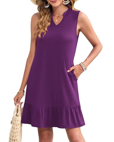 Image of MOLERANI Women Summmer Dresses 2025 Casual V Neck Sleeveless Mini Sundress Flowy Beach Vacation Short Dress with Pockets