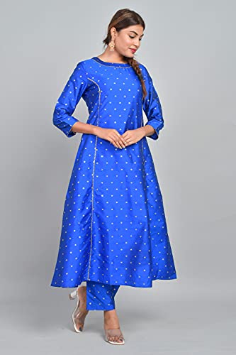 Image of Riara Art Silk Women Long Anarkali Kurti with Pant Polka Dot A-line Ladies Ethnic Wear Dress