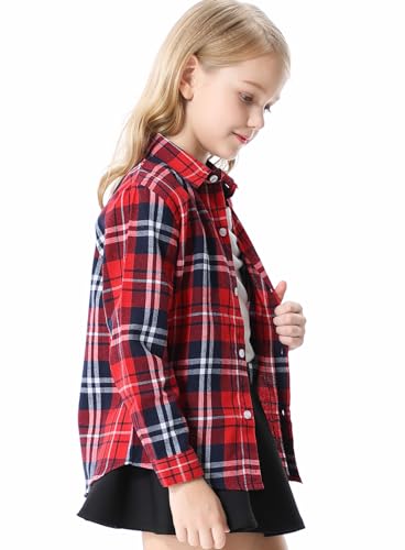 SANGTREE 100% Cotton Girls and Women Flannel Shirts Long Sleeve Plaid Button Down Flannel Shirts for Girls and Women4