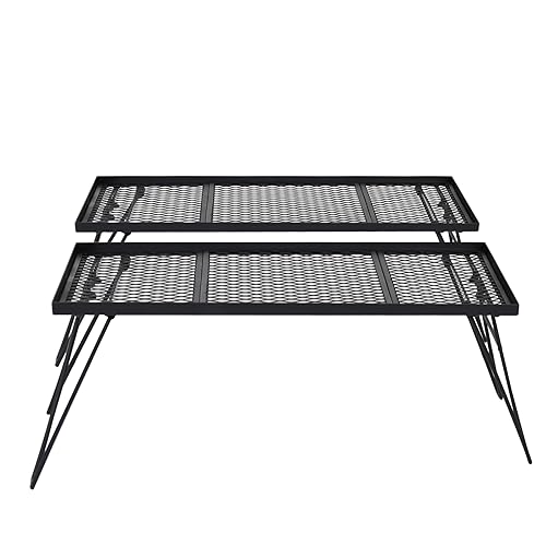SUN-YE 焚火テーブル キャンプ ラック フィールドラック メッシュ テーブル グリルテーブル 折り畳み式 スタック可能 直火利用可能 収納袋付き 2個セット