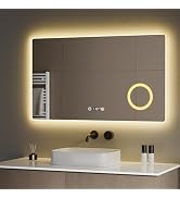 S'AFIELINA Miroir Maquilleur Lumineux 120x60 Cm LED Avec Loupe 3X - IP44 - Interrupteur Tactile