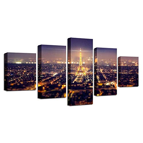 Toile vue nocturne 5 pièces idée cadeau idéale pour décoration murale de salon moderne
