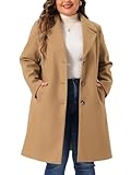 Agnes Orinda Plus Size Winter Coat for Women Mid Length Notch Lapel Single-Breasted Pea Coat Jackets Trendy Dressy 2025 3X Camel