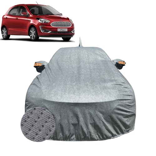 Image of Car Cover for Ford Figo (2015-2021) | 100% Waterproof Cover with Antenna & Reflective Mirror Pockets | Dustproof, Scratchproof, Heatproof Figo Car Cover |Soft Cotton Lining| Grey