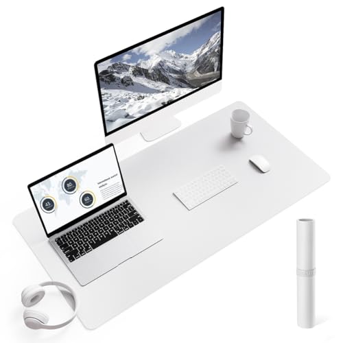 YSAGi Non-Slip Desk Pad, Waterproof PVC Leather Desk Table Protector, Ultra Thin Large Mouse Pad, Easy Clean Laptop Desk Writing Mat for Office Work/Home/Decor (90 x 43 cm, White)