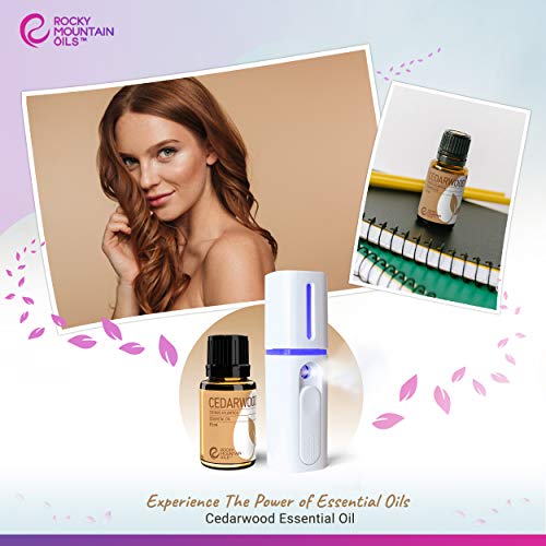 Rocky Mountain Oils Handheld Personal Essential Oil Diffuser & Cedarwood Essential Oil - 100% Pure And Natural Aromatherapy Essential Oils - Topical Oil For Hair Care And Skin Care - 15Ml #TOP4