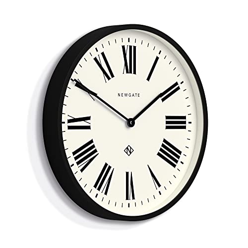 Newgate® Number Three Italian Wall Clock - Round Clock - Kitchen Clock - Clocks For Living Room - Office Clock - Contemporary Case - Roman Numeral Dial - Station Clock (Black) #TOP1