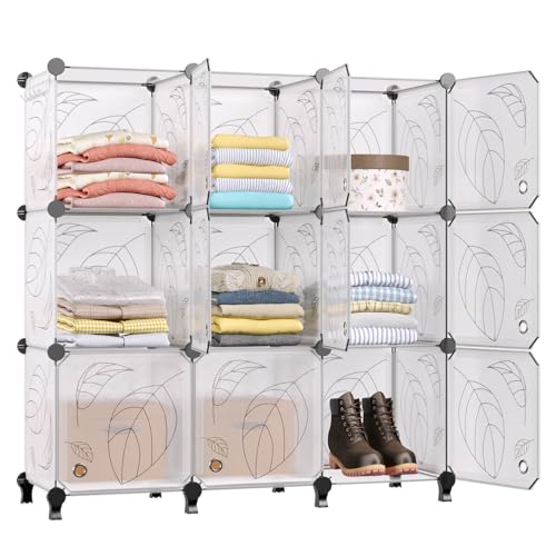 Image of GREENSTELL Closet Organizer, 9 Cube Storage Organizer with Doors, Portable Closet Storage Shelves, Modular Bookcase Closet Cabinet for Clothes, Books, Toys(11.8x11.8x11.8 inch), Transparent White