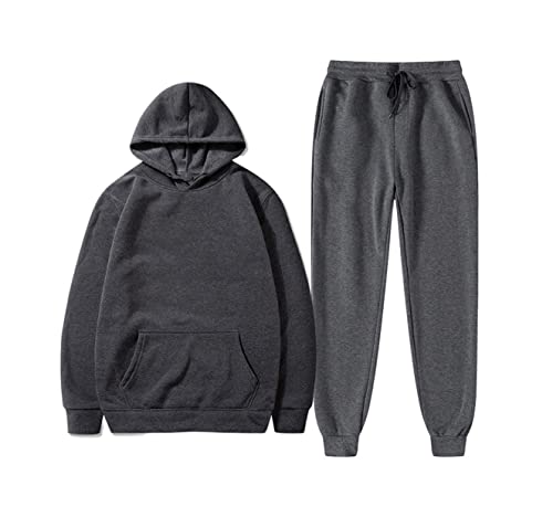 Survêtement homme sweat à capuche pantalon ensemble de sport polaire gris foncé Kiioouu M