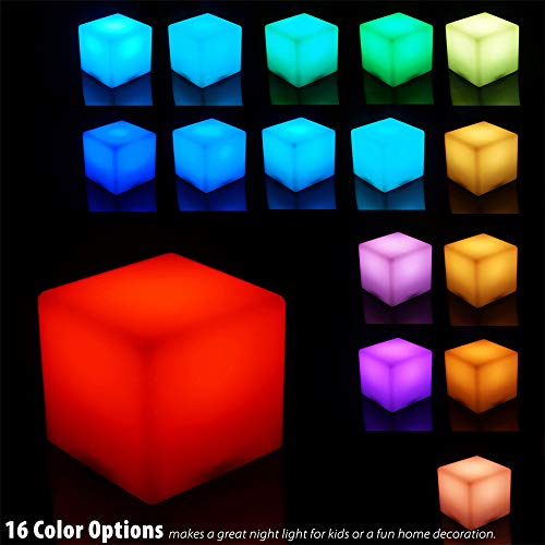 Mr.Go 10-inch 25cm Rechargeable Color Changing LED Light Up Cube, 16 RGB Colors, 5 Level Dimming, Fun Romantic Mood Lamp Night Light Super Sturdy & Lightweight Waterproof for Indoor Outdoor Use