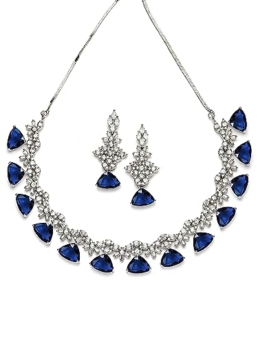Image of Karatcart Silver Tone Green American Diamond Studded Necklace Set for Women