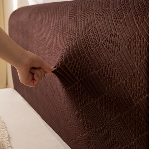 Image of HOMETHREADS Stretchable Lycra /Velvet Headboard Cover | Soft, Dust-Proof & Wrinkle-Resistant Bed Back Protector | Fits Leather, Wooden & Fabric Bedsides | for 2ft to 3.3ft Beds (Coffee,85x65cm)