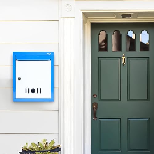 Image of JD FRESH Wall Mount A4 Size Letter Box /Mail Box /Suggestion Box /Complaint Box for Office /Post Box for Home gate with Clear Window View & Secure Key Lock - (Blue)