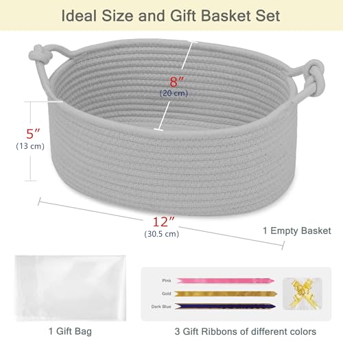 Image of Small Empty Gift Basket with Bag & Ribbons, Cool Gray