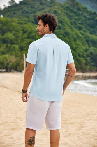 Image of COOFANDY Men's Button Down Short Sleeve Shirt Casual Cotton Summer Beach Wedding Linen Shirts with Pocket
