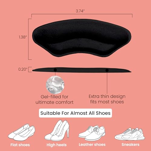 Image of Walkize Anti Slip Heel Pads for Shoes Women & Men - Cushioned Heel Grips - Shoe Inserts for Women - Blister Prevention, Heel Pain Relief & Comfort in High Heels, Dress Shoes (2 Pairs, Black)