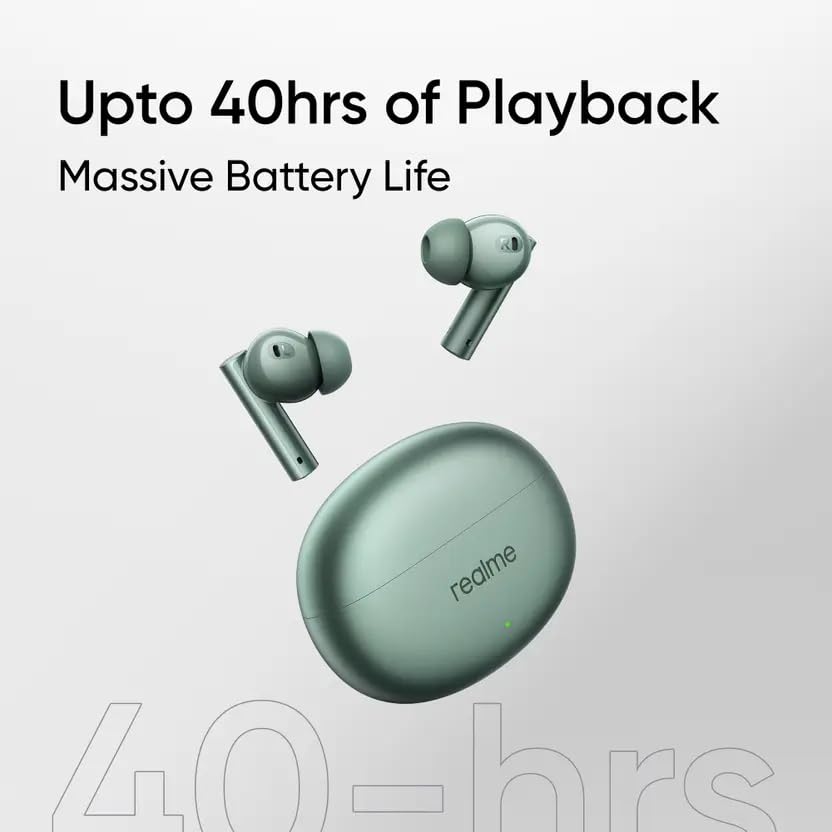 Image of Real Me Air 6 Buds | 50dB Active Noise Cancellation, Hi-Res LHDC Audio, 12.4mm Dynamic Bass Driver, 6 Mic Clear Voice Calls, 51,IP55 Waterproof,TWS for Apple & Android (Air 6, Forest Green)