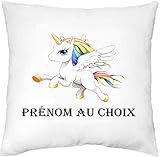 Housse de coussin 40x40 MILLE ET UN KDO - Housse de Coussin personnalisée Licorne Enfant prénom au Choix
