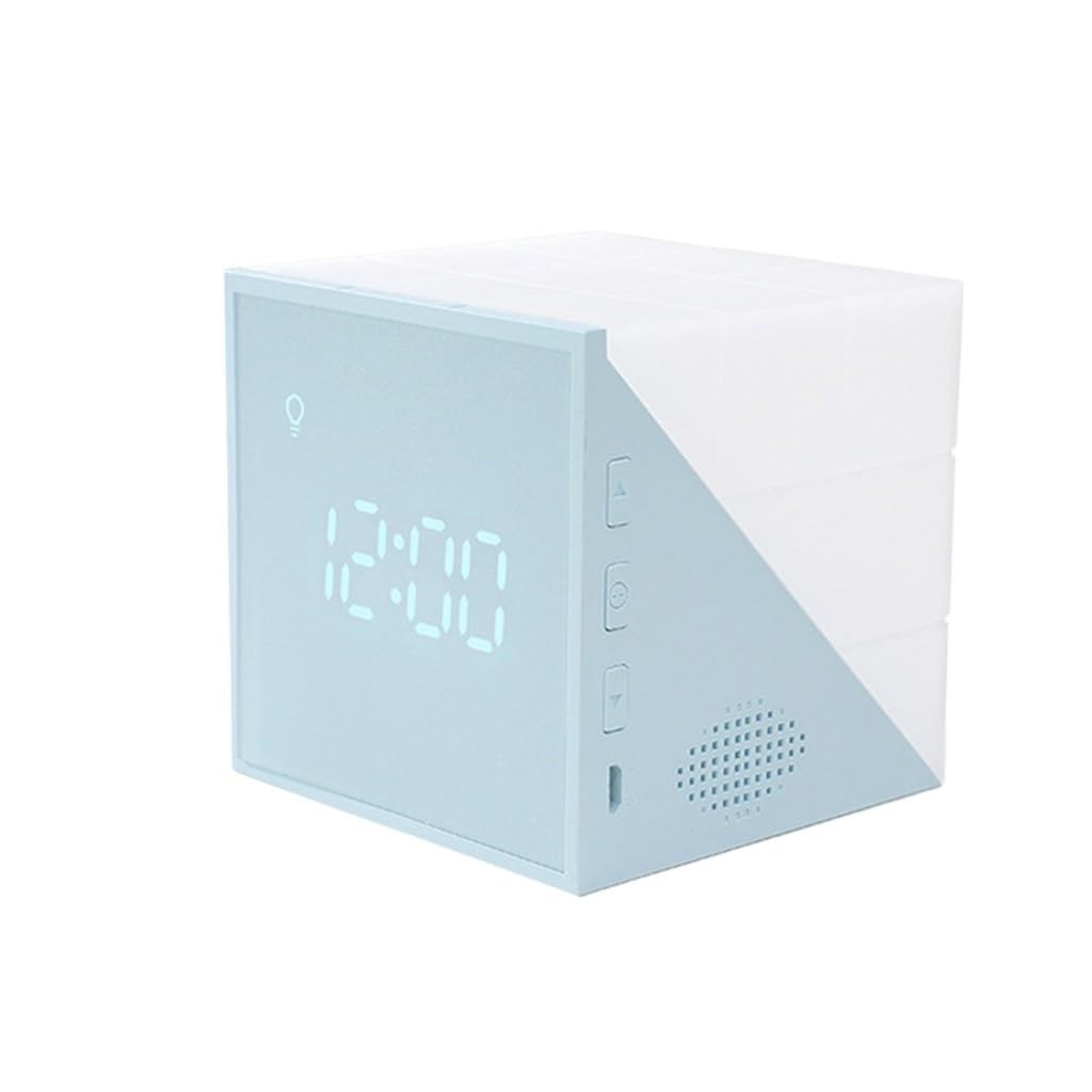 HRWLY LED touch voice-activated light smart alarm clock cube digital electronic desk(White-style)