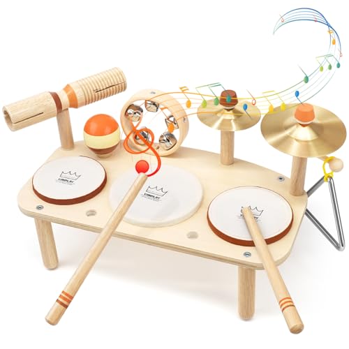 Vanplay Instrument de Musique Bebe, Tambour Supporter, Tout-Petits de 1 à 3 Ans, Montessori Musicaux, Comprend 3 tambours et des hochets à clochettes, Cadeau Enfant 1+...