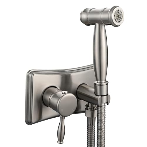 Yjyjy Women's Brushed Silver Handheld Bidet Sprayer For Toilet, Hot & Cold Water, Brass